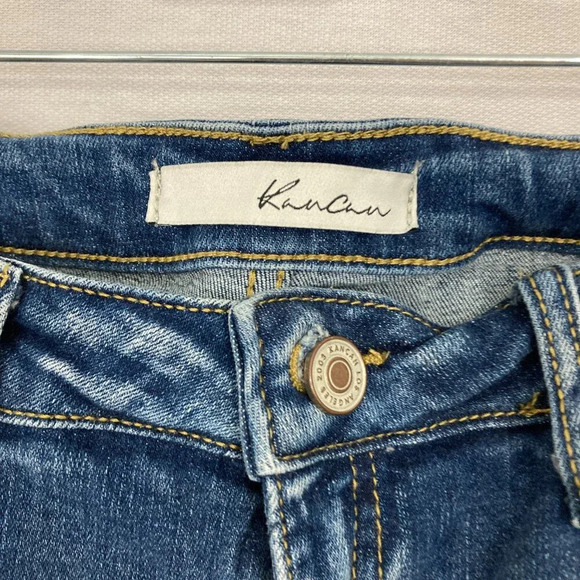 Kancan Blue Distressed Floral Embroidered Frayed Hem Slim Crop Jeans size 27 - Picture 2 of 12